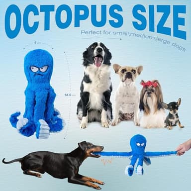 LEGEND SANDY Tough Dog Toys, Stuffed Chew Large Dog Toys to Keep Them Busy, Interactive Squeaky Tug of War Doggie Toy, Crinkle Blue Octopus - Image 5