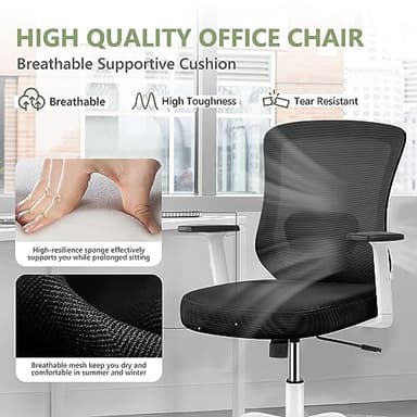Winrise Office Chair, Ergonomic Home Office Desk Chairs, Breathable Mesh Mid-Back Comfortable Work Chair Adjustable 2D Armrests, Rocking Executive Chair, Swivel Task Chair with Lumbar Support (White) - Image 5