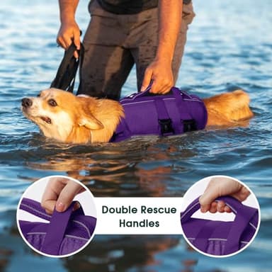 Kuoser Dog Life Jacket High Flotation, Reflective Dogs Life Vest for Swimming Boating, Adjustable Small Medium Large Dog lifejacket, Lightweight Dogs Life Preserver Rescue Handle Spring Summer Pool - Image 7