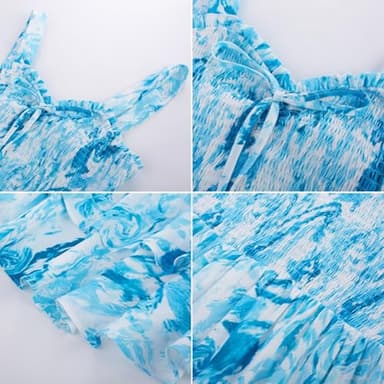 GRACE KARIN Women's 2025 Summer Floral Boho Dress Square Neck Strapped Swing A Line Sundress Beach Long Maxi OutfitsBlue Ripple L - Image 7