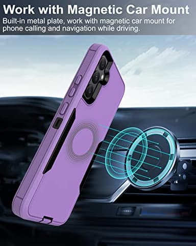 Dahkoiz for Samsung Galaxy A34 Case, with Tempered Glass Screen Protector, Dust-Proof Port Cover, Support Magnetic Car Mount, Full Body Protection Rubber Phone Case for Galaxy A34 5G, Black/Purple - Image 6