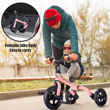 YGJT 3 in 1 Tricycle for Toddlers Age 2-5 Years Old, Folding Kids Balance Bike with Adjustable Seat and Removable Pedal, Toddler Bike Ride-on Toys for Infant, Gifts for Baby Girls Birthday(Pink) - Image 2