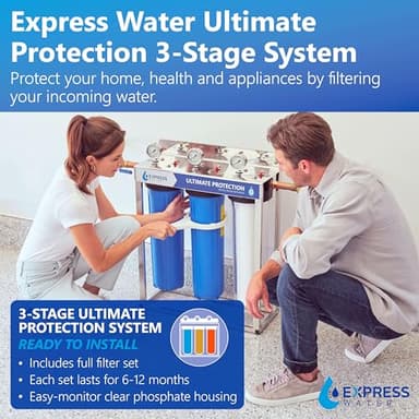 Express Water Whole House Water Filter System | ULTIMATE PROTECTION | 3 Stage Home Filtration, Top Tier Heavy Metal + Anti-Scale Filter, Highly Reduces Scale, Chloramine, Chlorine, PFAs, Lead, Arsenic - Image 2