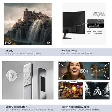 SAMSUNG 32-Inch M7 (M70D) Series 4K UHD Smart Monitor with Streaming TV, Speakers, HDR10, USB-C, Multiple Ports, Gaming Hub, SolarCell Remote, Vision Accessibility Tools, LS32DM702UNXGO, 2024, Black - Image 8