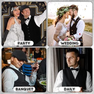 PARTTELY 1920s Mens Costume,Roaring 20s Costumes for Men,1920S Mens Outfit Accessories with Vest Hat Pocket Watch Tie Armband - Image 5