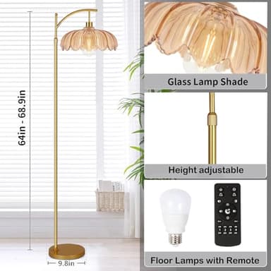 QIYIZM Floor Lamp for Living Room,Bedroom,Gold Dimmable Standing Lamp with Remote,Mid Century Modern Brass Tall Lamp Retro Vintage Green Glass Lamp Floor Light Boho Bohemian - Image 5