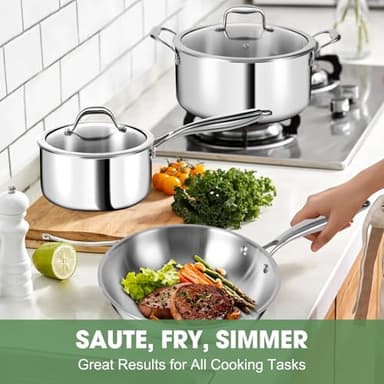 3 Ply Stainless Steel 11-Piece Cookware Set with Lids, Pots and Pans Kitchen Set, Non-Toxic, Induction, Oven, Dishwasher Safe, Professional Chef Quality - Image 2