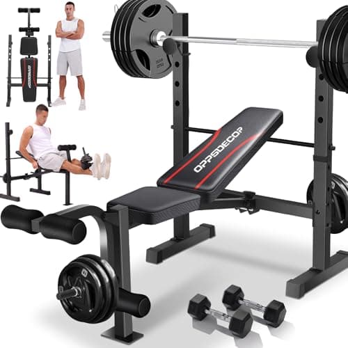 OPPSDECOR Weight Bench, 600LBS Adjustable Bench Press with Squat Rack & Leg Extension, 3 Sec Folding Workout Bench for Full Body Exercise, Incline Decline Flat Weight Benches for Home Gym Exercise (Black) - Image 1