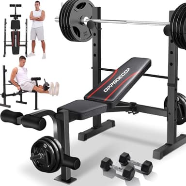 OPPSDECOR Weight Bench, 600LBS Adjustable Bench Press with Squat Rack & Leg Extension, 3 Sec Folding Workout Bench for Full Body Exercise, Incline Decline Flat Weight Benches for Home Gym Exercise (Black) - Image 1