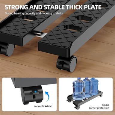 Adjustable Mobile CPU Stand, Ventilated Computer Tower Stand with 4 Caster Wheels Fits Most PC Tower, Under Desk CPU Holder PC Floor Cart Computer Riser for Gamers and Students (Large Black) - Image 3