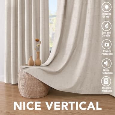 H.VERSAILTEX Linen 100% Blackout Curtains for Bedroom Full Light Blocking Curtains, Textured Window Curtain for Living Room 84 inch Grommet, Energy Efficient Curtains White Liner(2 Panels, Natural) - Image 7