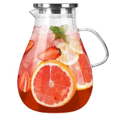 Glass Pitcher with Lid,1 Gallon Glass Water Pitcher Hot/Cold Water Jug, Juice and Iced Tea Beverage Carafe with Lid (Extra-Wide Mouth) - Image 1