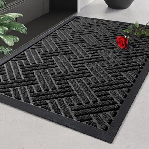 BEHERO Front Door Mat Indoor Outdoor Entrance, 29.5x17 Inch, Welcome Mat for Entryway, Stain and Fade Resistant, Heavy Duty Absorbent Door Mat, Non Slip Door Mats Outdoor, Entry Doormat, Black - Image 1