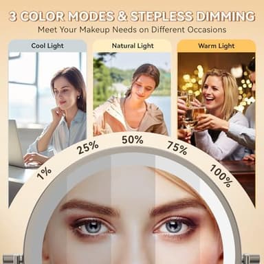 Auxmir 1X/30X Wall Mounted Lighted Makeup Mirror, 8" 3200 mAh Rechargeable Double-Sided Magnifying Mirror, Touch Dimmable 3 Color Lights, 360° Rotating Foldable 14.5" Extension Arm, Brushed Nickel - Image 6