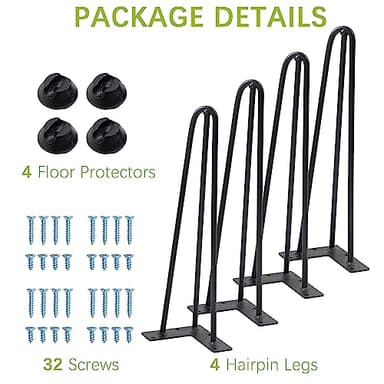 16" Hairpin Furniture Legs 4PCS, Heavy Duty Solid Steel 3 Rod Furniture Legs with 2 sizes Screws and 4pcs Floor Protectors for Nightstand, Cabinet, Bench Chair, Coffee Table, Desk, etc, Black - Image 6