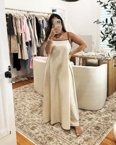 Shy Velvet Women's 2025 Summer/Fall Linen Maxi Dress Contrast Spaghetti Strap Dress Backless Casual Party Slip Dresses - Image 7