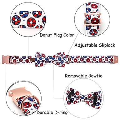 Bobo Rainbow Independence Day Dog Collar, American Flag Bowtie Dog Collar Pet Collar Bow Tie Collar for Dogs Soft Durable Adjustable Dog Collars for Medium Dogs - Image 2