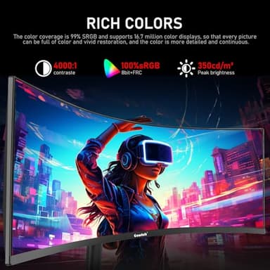 Gawfolk 34 Inch Ultrawide Curved 180Hz Gaming Computer Monitor 1000R PC screen 21:9 UWQHD (3440x1440) ,1ms,100%sRGB,Adaptive Sync,Display Port、HDMI,Liftable Stand,Wall Mount Compatible 75*75mm-Black - Image 6