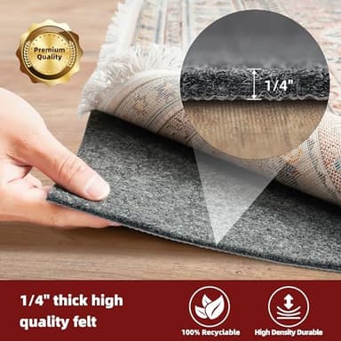 BAGAIL Felt and Natural Rubber Backing Rug Pads 1/4” Thick, 8 x 10 Ft Non Slip Carpet Gripper Keep Rugs in Place, Under Area Rug Protective Cushioned Pads, Carpet Runners, Hardwood Floors Protection - Image 3