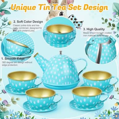 Tea Party Set for Little Girls, 49PCS Princess Tea Time Toys Including Tea Set Dessert Carrying Case, Kids Kitchen Pretend Playset (Bunny Tea Party Set Blue) - Image 4