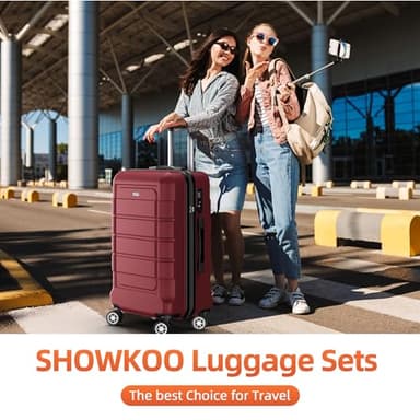 SHOWKOO Luggage Sets Expandable PC+ABS Durable Suitcase Double Wheels TSA Lock Red - Image 2