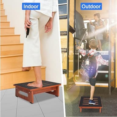 One Step Stool for Adults Seniors with Non-Slip Rubber Stepping Surface, Heavy Duty Wooden Step Stool with 450 LBS Capacity Bed Steps for High Beds, Bathroom, Bedroom, Kitchen & Kids Bedside Support - Image 4