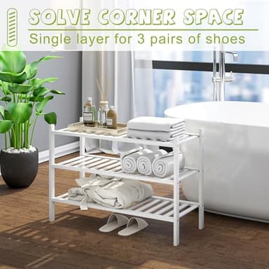 BMOSU 3-Tier Bamboo Shoe Rack Premium Stackable Shoe Shelf Storage Organizer for Hallway Closet Living Room Entryway Organizer(White Bamboo) - Image 6