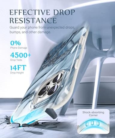 GVIEWIN for iPhone 16 Pro Case Compatible with MagSafe, with Screen & Lens Protectors, Military-Grade Protection Slim Marble Shockproof Magnetic Phone Case for 16 Pro 6.3", Azurite Drift/Blue - Image 6