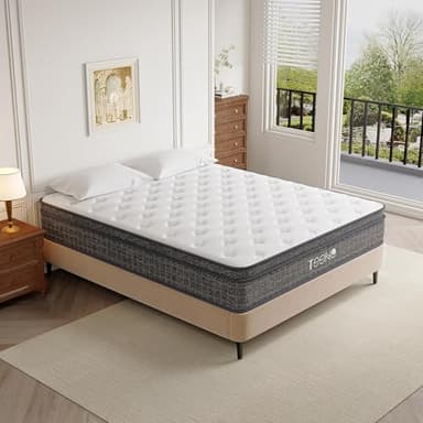 TEENO Queen Mattress 14 Inch, Hybrid Mattresses Queen Size in a Box, Medium Firm Memory Foam and Individual Pocket Springs, Fiberglass Free Bed Mattres, Breathable,CertiPUR-US - Image 9