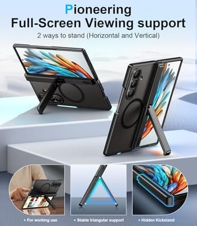 Temdan Magnetic for Samsung Galaxy Z Fold 7 Case,[Compatible with MagSafe][Built-in HD Screen Protector&Invisible Kickstand][Hinge Protection]Translucent Matte Shockproof Phone Case for Z Fold 7,Black - Image 3