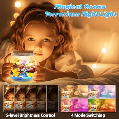 Ocean Light Up Terrarium Kit for Kids - LED Night Light Ocean Birthday Gift for Girls & Boys Ages 4 5 6 7 8-12, Kids Arts & Crafts Kit - Image 2