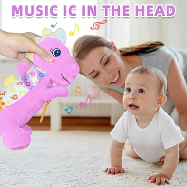 Baby Dino Musical Stuffed Animal Toys for 0-3-6-9-12 Months，Infant Dinosaur Tummy Time Toys with Crinkle Sound Paper，Teether，Textures & Rattles for Newborn Boys Girls Birthday Gifts，Purple - Image 2