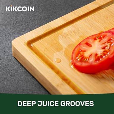 Bamboo Cutting Boards for Kitchen, Extra Large Wood Cutting Board with Deep Juice Groove and Handle Heavy Duty Chopping board, Kikcoin, 17.6" x 12" - Image 3