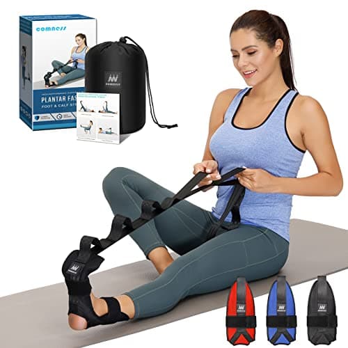 comness Foot and Calf Stretcher-Stretching Strap For Plantar Fasciitis, Heel Spurs, Foot Drop, Achilles Tendonitis & Hamstring. Yoga Foot & Leg Stretch Strap. (Black) - Image 1