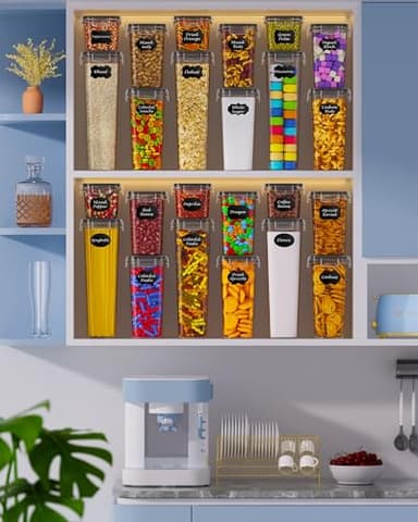 Airtight Food Storage Containers with Lids, 24 PCS Kitchen and Pantry Organization Canisters, BPA-Free, PVC-Free, Food-grade Plastic Leak-proof Jars for Cereal, Flour, Sugar, Extra 24 Labels & Marker - Image 7