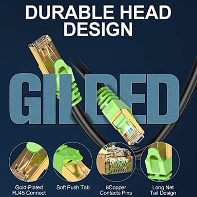 LEKVKM Cat8 Ethernet Cable 50Ft Round S/FTP Outdoor&Indoor Heavy Duty High Speed Cat8 LAN Network Cable 40Gbps 2000Mhz - Image 2