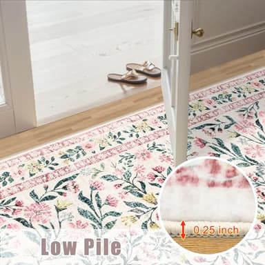 Area Rugs 9x12 Living Room: Floral Washable Rug Vintage Large Soft Boho Non-Slip Carpet Indoor Stain Resistant Low Pile Carpets for Bedroom Dining Room Farmhouse Nursery Hallway Home Office Pink Green - Image 9