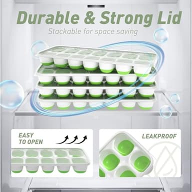 ChefAide Ice Cube Tray with Lid, 4 Packs 56 Cubes Durable Stackable Ice Cube Trays for Freezer with Removable Lids, Easy-Release Plastic & Silicone Ice Tray for Cocktail, Coffee - Image 5