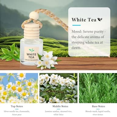 Car Air Freshener Oil Diffuser - Hanging Long Lasting Scent for Car & Home, Essential Oil Freshener with Adjustable Fragrance (Teak Wood+Black Ice+Bamboo Rain+White Tea) - Image 6