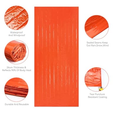 Esky Emergency Sleeping Bag, 4 Pack Portable Thermal Bivy Sack, Waterproof Lightweight Emergency Blanket Survival Gear with Compass and Whistle for Camping Hiking Outdoor Adventure, Orange - Image 6