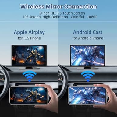 9"Portable Carplay Screen for Car, Wireless Car play & Android Auto Touchscreen with 4K Dash Cam, 1080P Backup Camera, GPS Navigation, Mirror Link, Voice Control, FM, Siri, Bluetooth for All Vehicles - Image 5