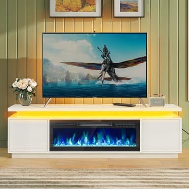 Rolanstar Fireplace TV Stand with Led Lights and Power Outlets, TV Stand Mount with 36" Electric Fireplace, White Entertainment Center for 45/50/55/60/65/70 inch TVs, Modern TV Console for Living Room - Image 6