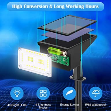 ZJOJO Solar Lights for Outside, Spot Lights Outdoor 40 LEDs IP65 Waterproof, with 4 Lighting Modes for Garden Yard, 6 Pack - Image 2