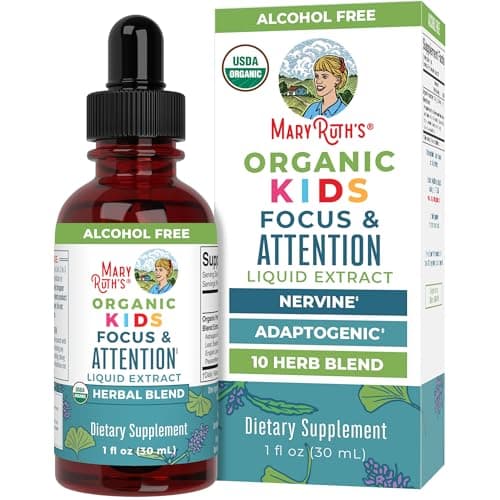MaryRuth Organics Kids Brain Supplements for Memory and Focus, USDA Organic Drops with Ginkgo Biloba, Rhodiola Root & Licorice Root, Focus & Attention, Calm, Vegan, Non-GMO, Gluten Free, 30 Servings - Image 1