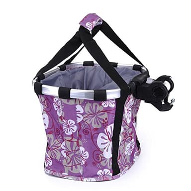 Pet Dog Bike Basket & Carrier Bag- Foldable Detachable Pet Travel Bicycle Basket - Small Animal Dog Cat Rabbit Bike Ride Basket Carrier (Purple) - Image 1