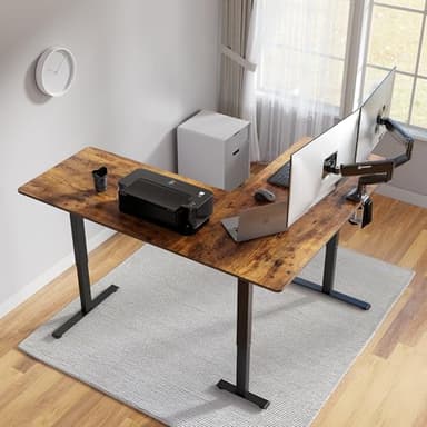 FEZIBO 63" L-Shaped Standing Desk - Adjustable Corner Desk L Shape, L-Shaped Adjustable Desk with Splice Board, L Shape Standing Desk, Vintage-Brown - Image 4