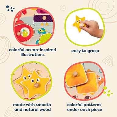 B. toys – Sea Treasures – Wooden Peg Puzzle – Sea Animals Puzzle – Ocean Peg Puzzle for Toddlers, Kids – 8 Chunky Pieces – 18+ Months - Image 4