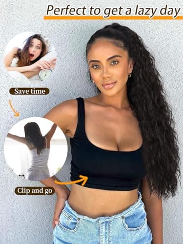 ORSUNCER Ponytail Extension Claw 30" Curly Pony Tail Clip in Hair Extensions Fluffy Natural Looking Synthetic Hairpiece for Women Black - Image 6