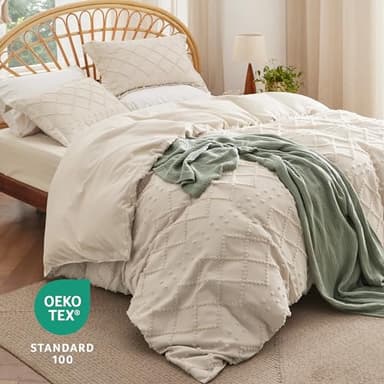 Bedsure Boho Duvet Cover King Size with Fitted Sheet - Boho Bedding Comforter Set, 4 Pieces, Includes 1 Duvet Cover 104"x90" with Zipper Closure, 2 Pillow Shams, 1 Fitted Sheet, Beige - Image 4