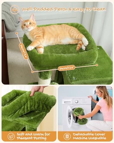 PAWZ Road Cat Tree, 30 Inches Cat Tower with Dual Condos for Indoor Cats, Plush Cat House with Padded Perch, Scratching Ramp and Posts and Replaceable Balls-Green - Image 2